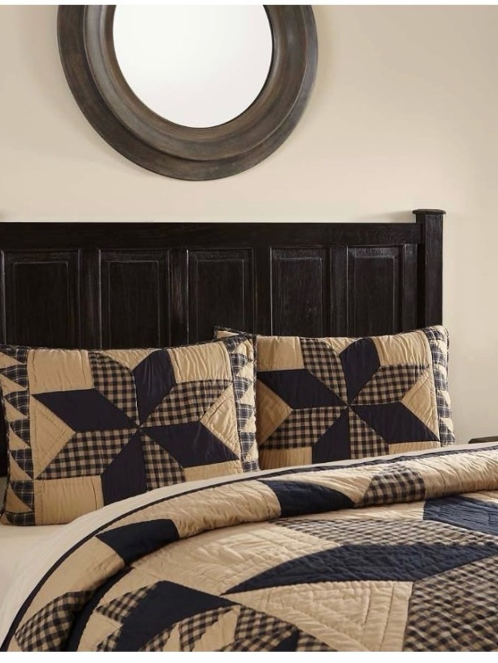 Primitive Black Tan Check Star KING Quilt & Standard Shams Set Dakota Star VHC - Picture 2 of 5